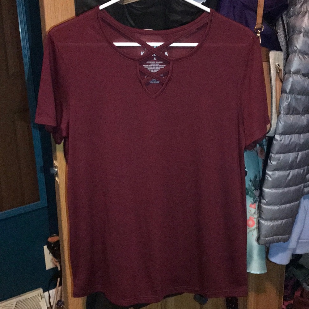 Kind Karma Maroon lace front shirt